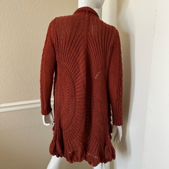 ROSIE NEIRA ANTHROPOLOGIE Rust Crochet Cotton Knit Open Longer Cardigan Duster S - Picture 6 of 7